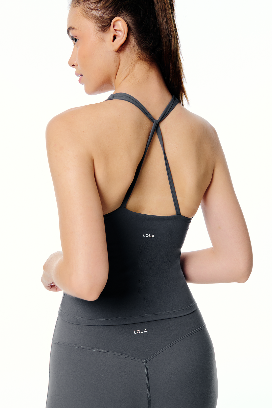 LOLA Malaysia | Grey Seamless Halter Tank | Crossback design