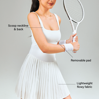 White Tennis Dress with built in pockets and shorts - Malaysia activewear.
