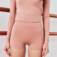 Blush tone Shorts 4 inch seam. Perfect for spinning, lightweight and breathable. 