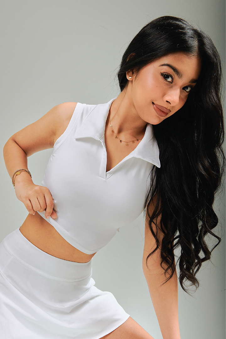 Women's Tennis Outfit in Malaysia. Polo Bra Tank with Collar and Removable Pad. Perfect for Tennis, Golf, Pickleball and anything in between.